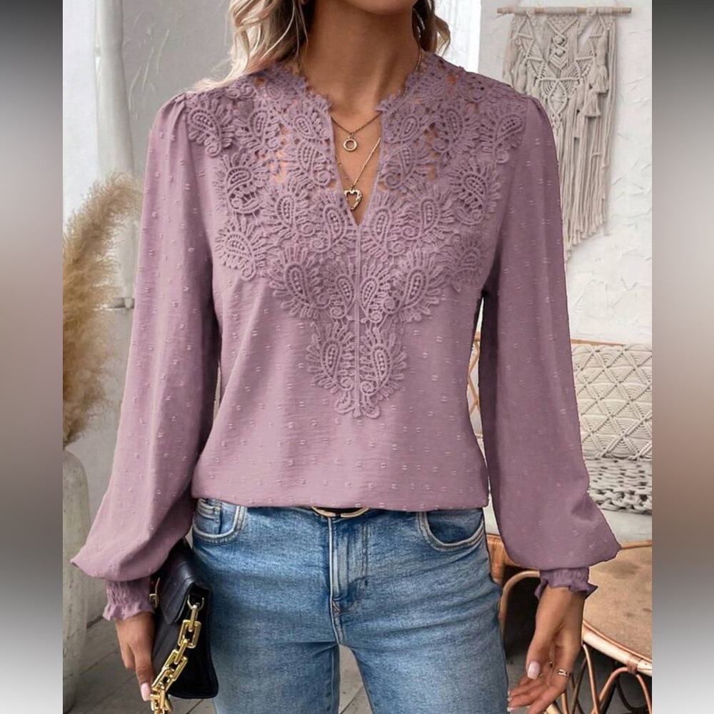 Elegant Purple Swiss Dot Lace Blouse